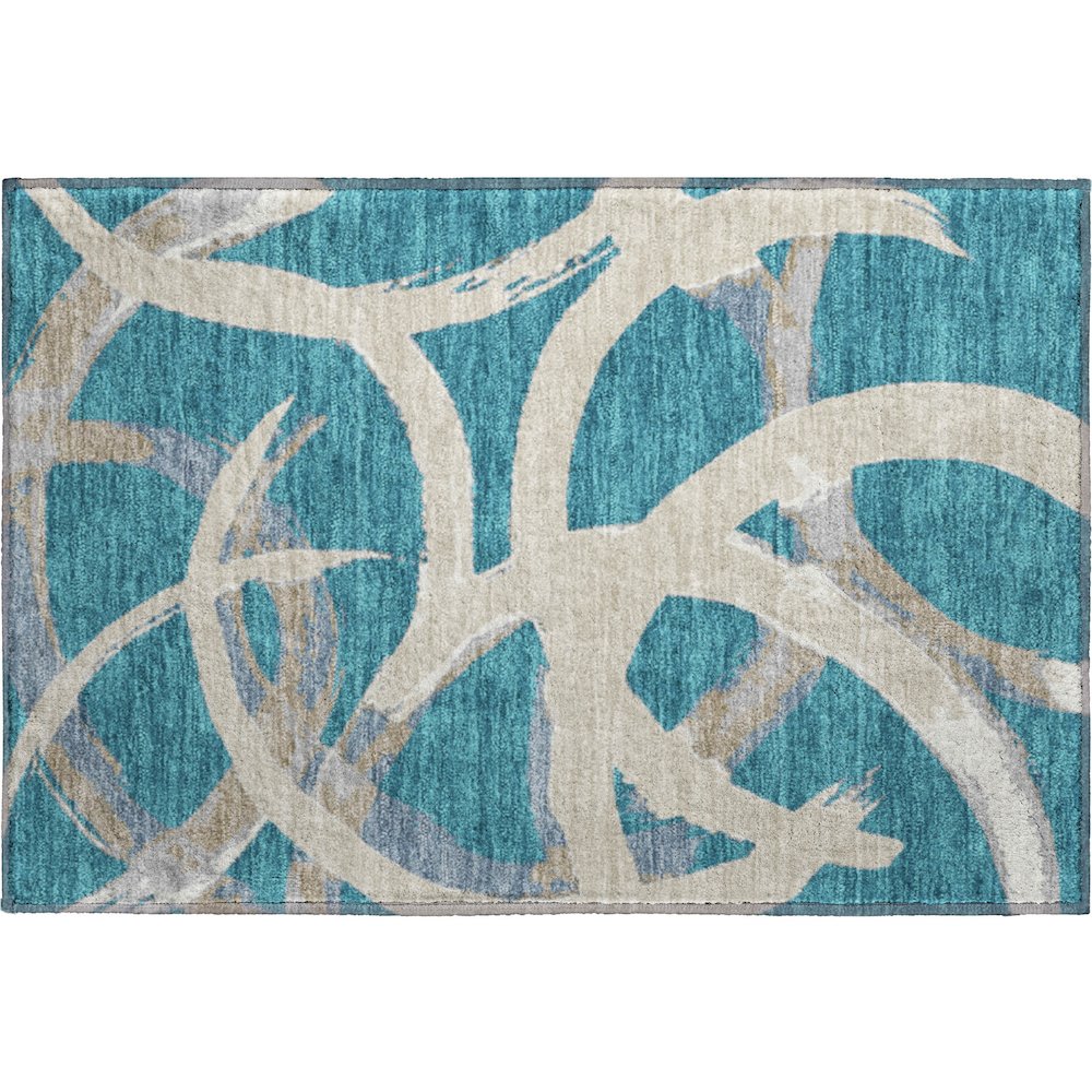 Premium Machine Washable Mayfield AMF1022 Teal 1'8" x 2'6" Rug. Picture 1