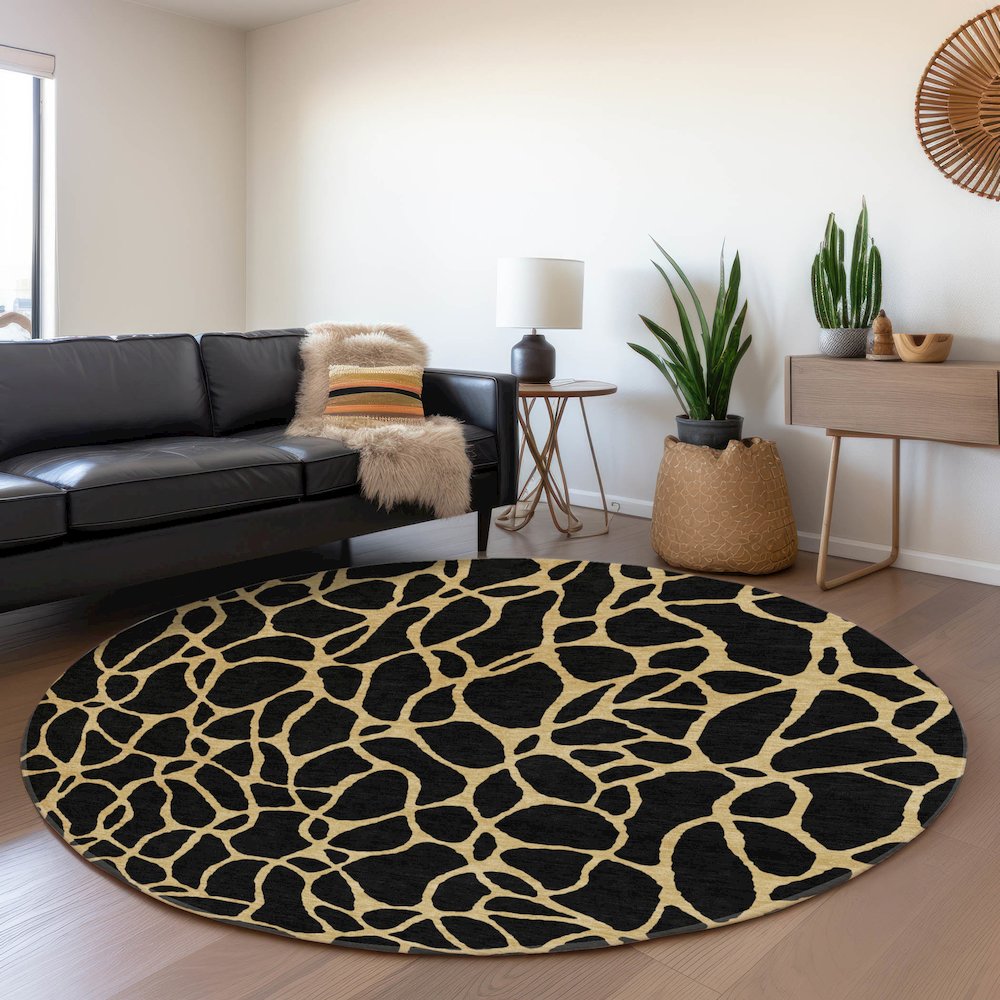Premium Machine Washable Mayfield AMF1023 Black 8' x 8' Round Rug. Picture 5