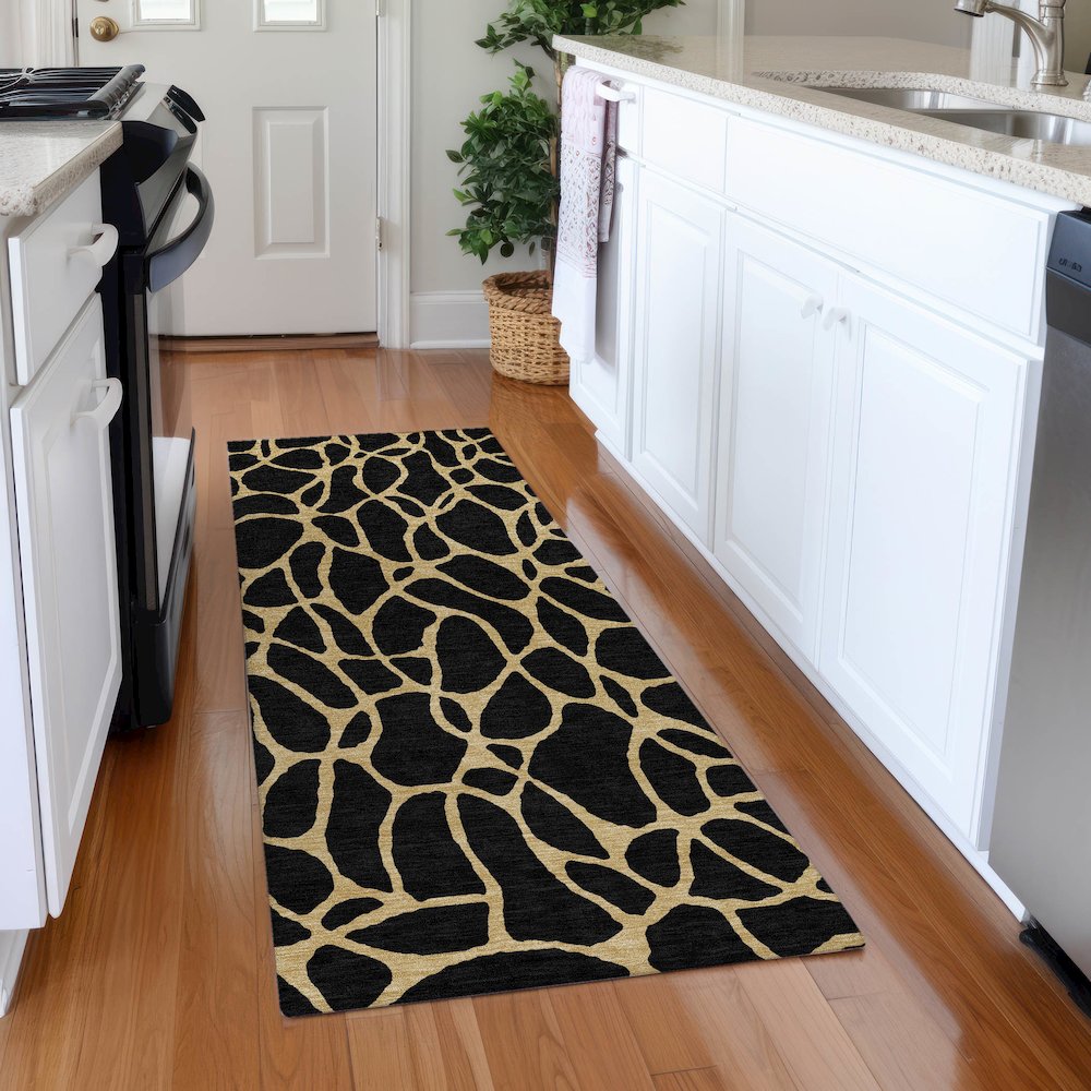Premium Machine Washable Mayfield AMF1023 Black 2'3" x 7'6" Runner Rug. Picture 5