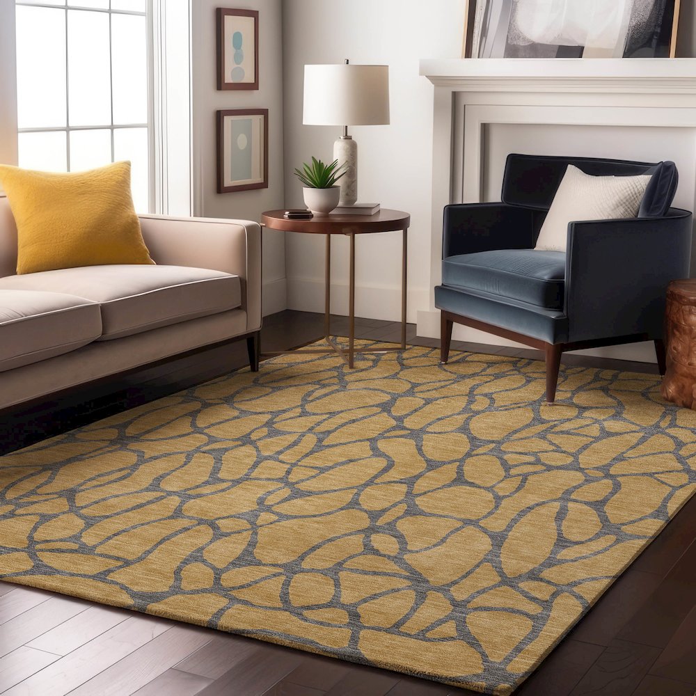 Premium Machine Washable Mayfield AMF1023 Gold 2'6" x 3'10" Rug. Picture 5