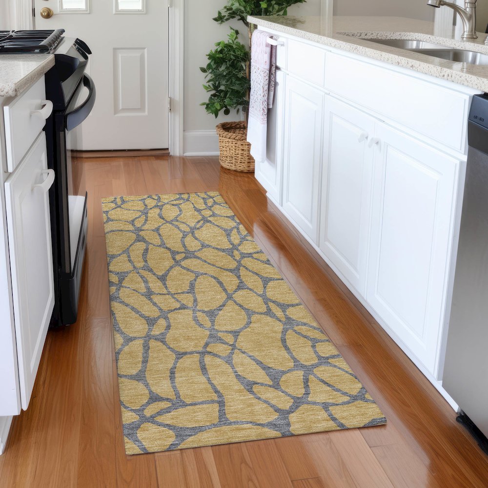 Premium Machine Washable Mayfield AMF1023 Gold 2'3" x 7'6" Runner Rug. Picture 5