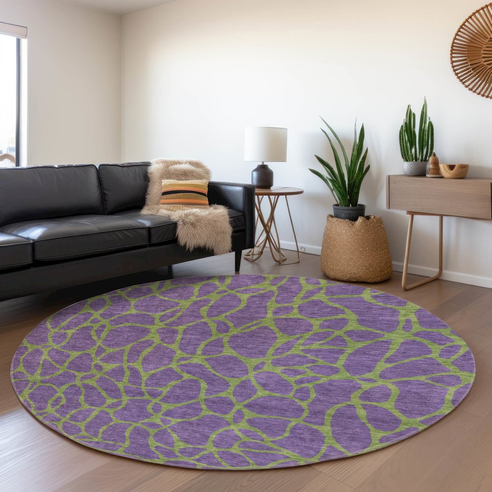Premium Machine Washable Mayfield AMF1023 Purple 8' x 8' Round Rug. Picture 5