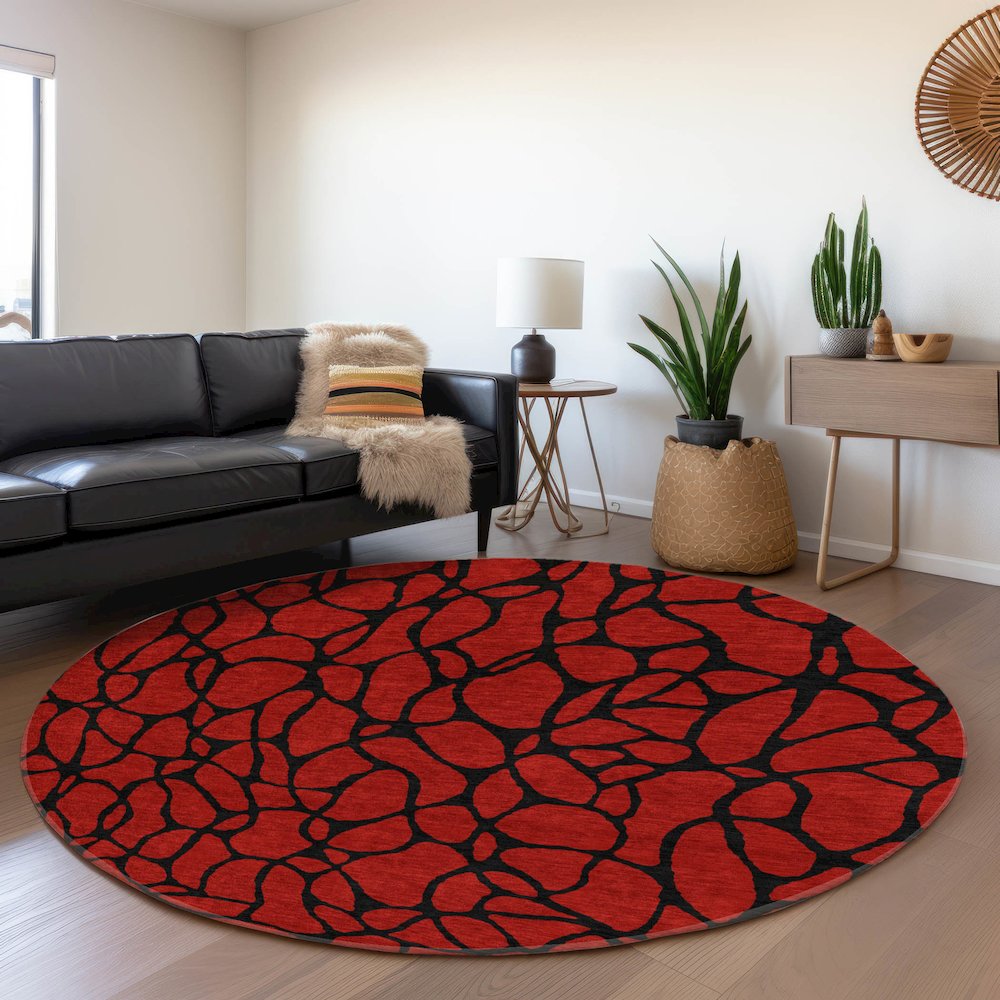 Premium Machine Washable Mayfield AMF1023 Red 8' x 8' Round Rug. Picture 5