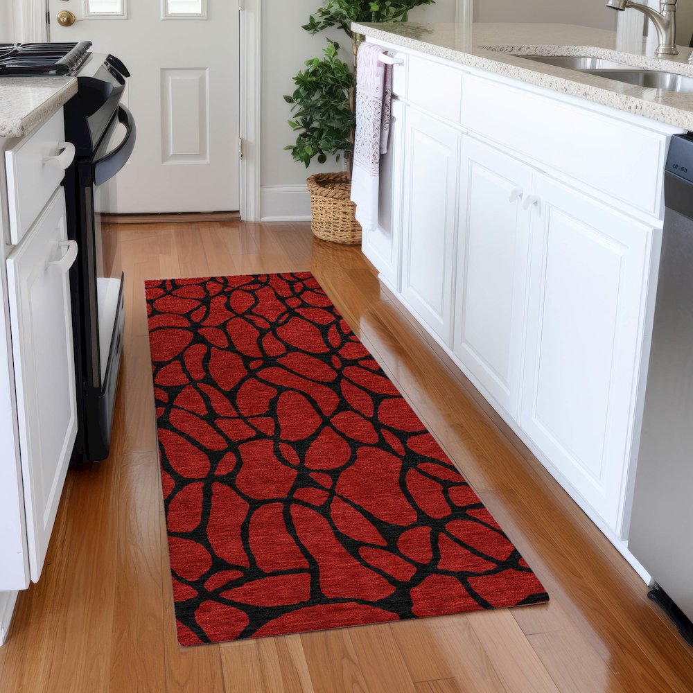 Premium Machine Washable Mayfield AMF1023 Red 2'3" x 7'6" Runner Rug. Picture 5
