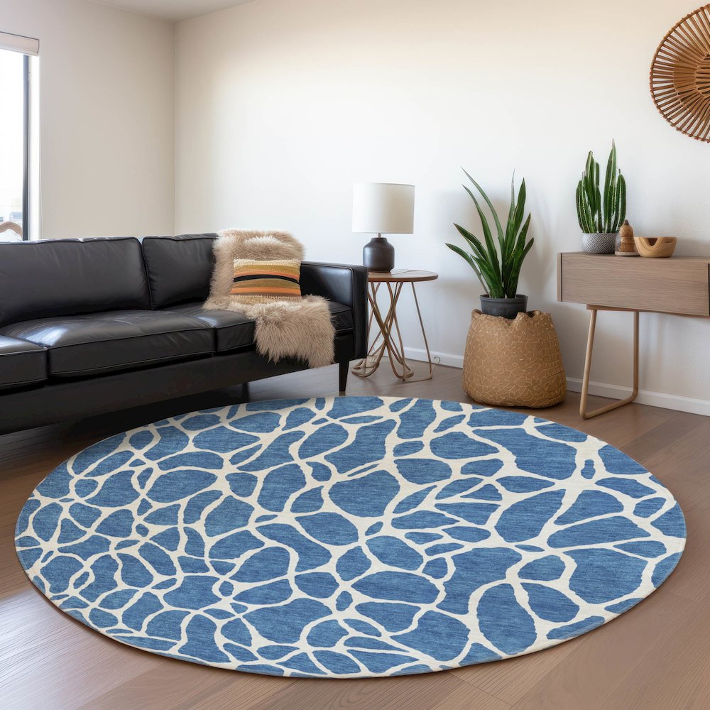 Premium Machine Washable Mayfield AMF1024 Blue 8' x 8' Round Rug. Picture 5