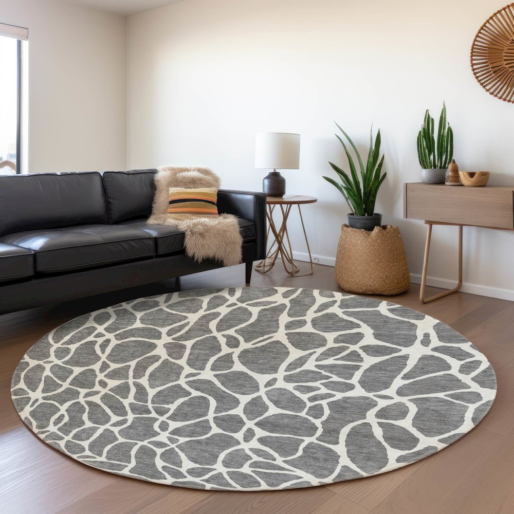Premium Machine Washable Mayfield AMF1024 Gray 8' x 8' Round Rug. Picture 5