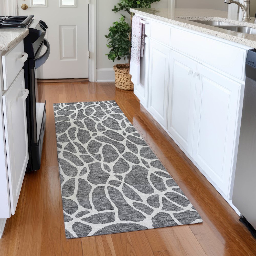 Premium Machine Washable Mayfield AMF1024 Gray 2'3" x 7'6" Runner Rug. Picture 5