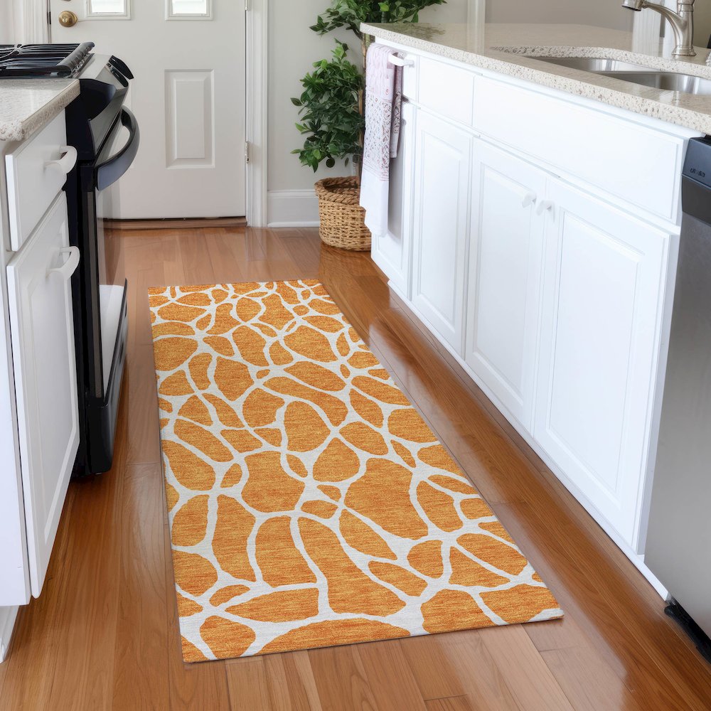 Premium Machine Washable Mayfield AMF1024 Orange 2'3" x 7'6" Runner Rug. Picture 5
