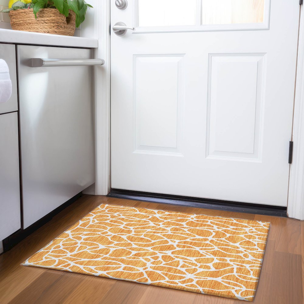 Premium Machine Washable Mayfield AMF1024 Orange 1'8" x 2'6" Rug. Picture 5