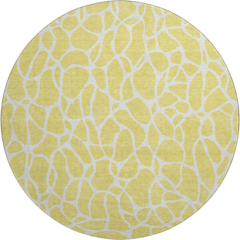 Premium Machine Washable Mayfield AMF1024 Yellow 8' x 8' Round Rug. Picture 1
