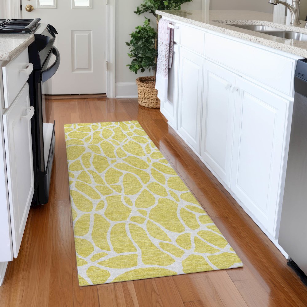 Premium Machine Washable Mayfield AMF1024 Yellow 2'3" x 7'6" Runner Rug. Picture 5