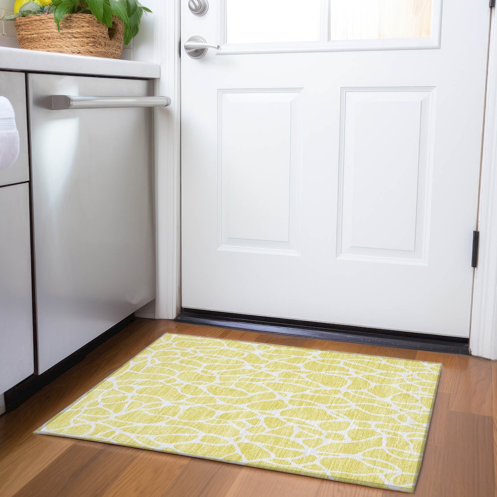 Premium Machine Washable Mayfield AMF1024 Yellow 1'8" x 2'6" Rug. Picture 5