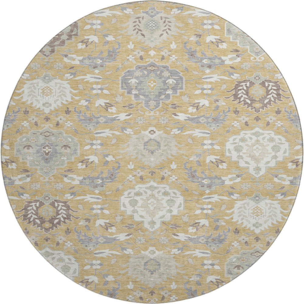 Premium Machine Washable Mayfield AMF1026 Gold 8' x 8' Round Rug. Picture 1