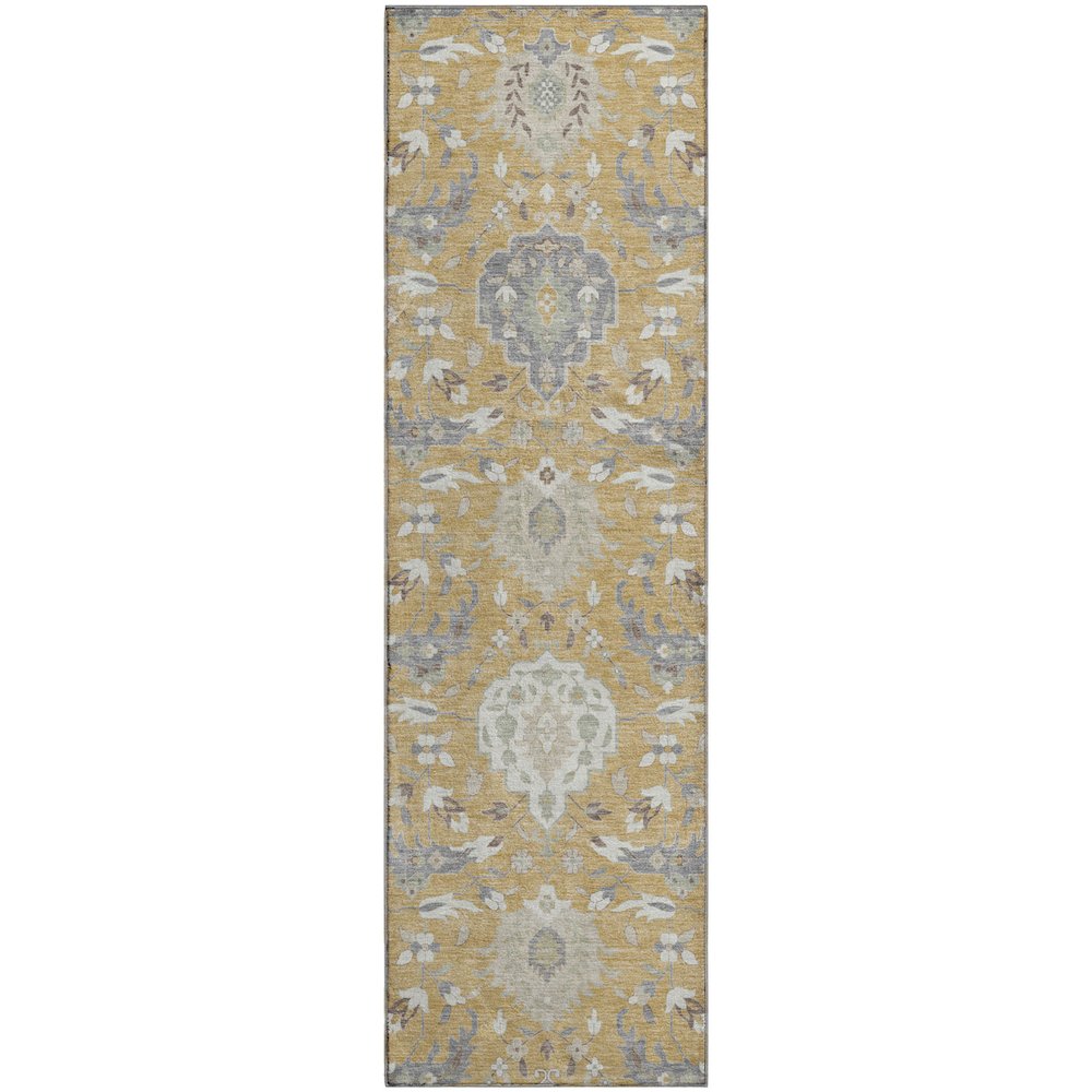 Premium Machine Washable Mayfield AMF1026 Gold 2'3" x 7'6" Runner Rug. Picture 1