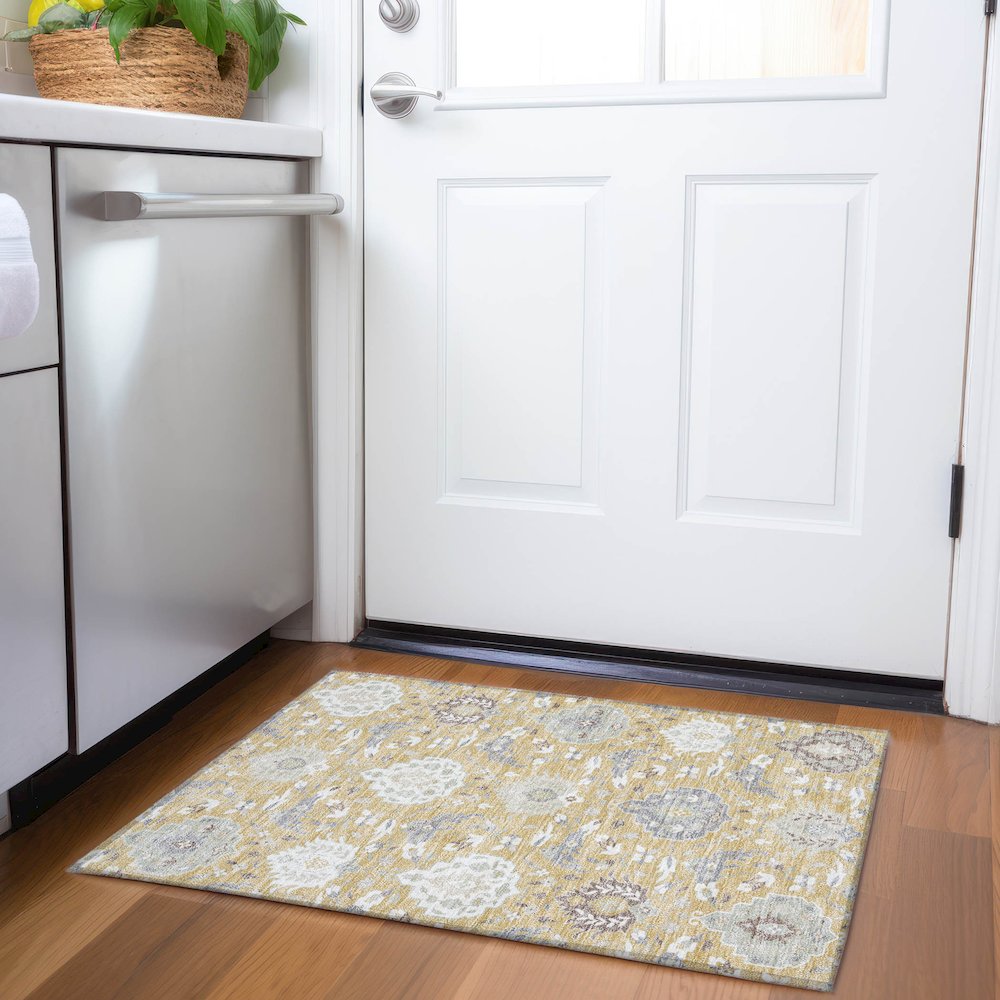 Premium Machine Washable Mayfield AMF1026 Gold 1'8" x 2'6" Rug. Picture 5