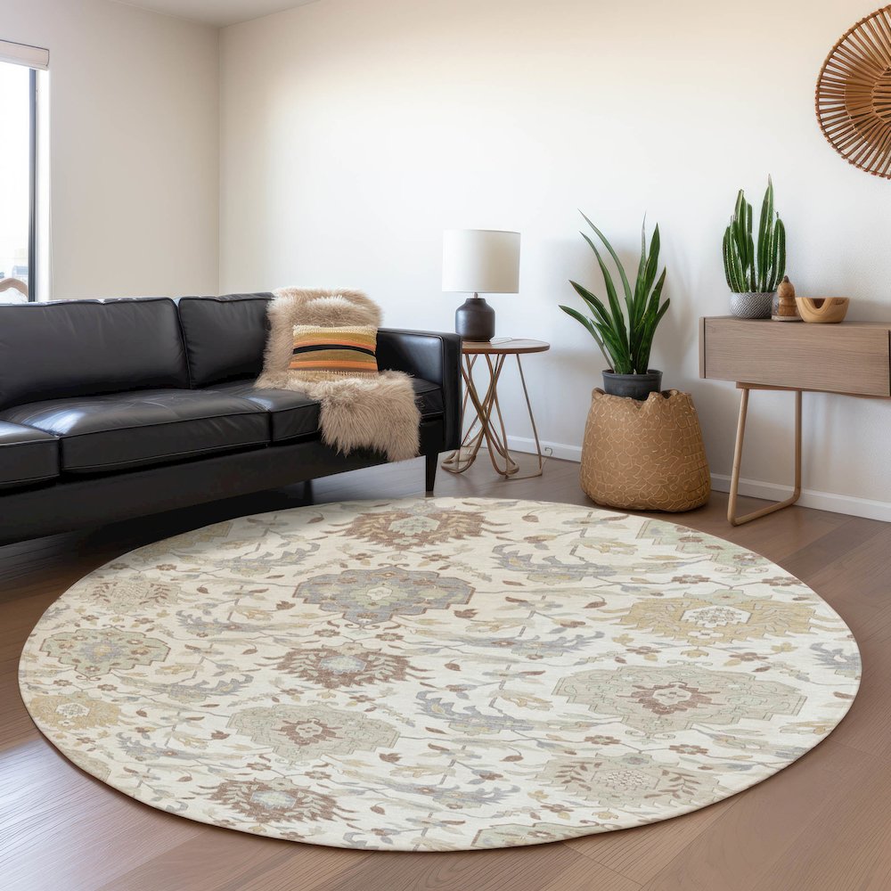 Premium Machine Washable Mayfield AMF1026 Ivory 8' x 8' Round Rug. Picture 5