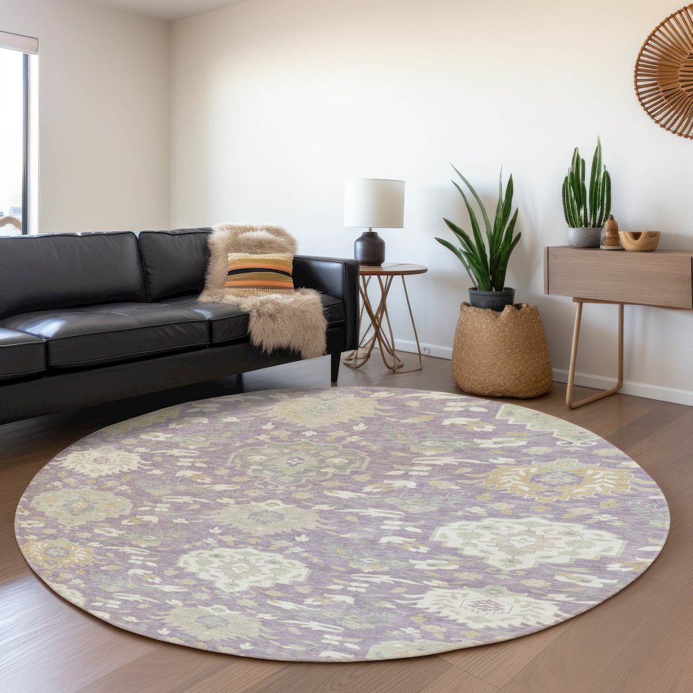 Premium Machine Washable Mayfield AMF1026 Lavender 8' x 8' Round Rug. Picture 5