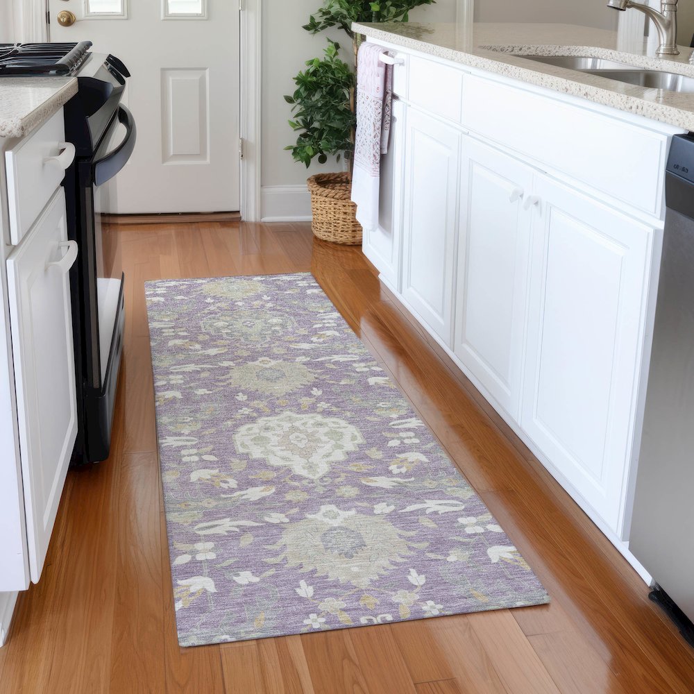 Premium Machine Washable Mayfield AMF1026 Lavender 2'3" x 7'6" Runner Rug. Picture 5