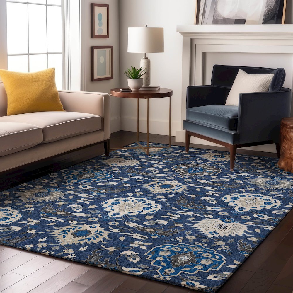 Premium Machine Washable Mayfield AMF1026 Navy 2'6" x 3'10" Rug. Picture 5