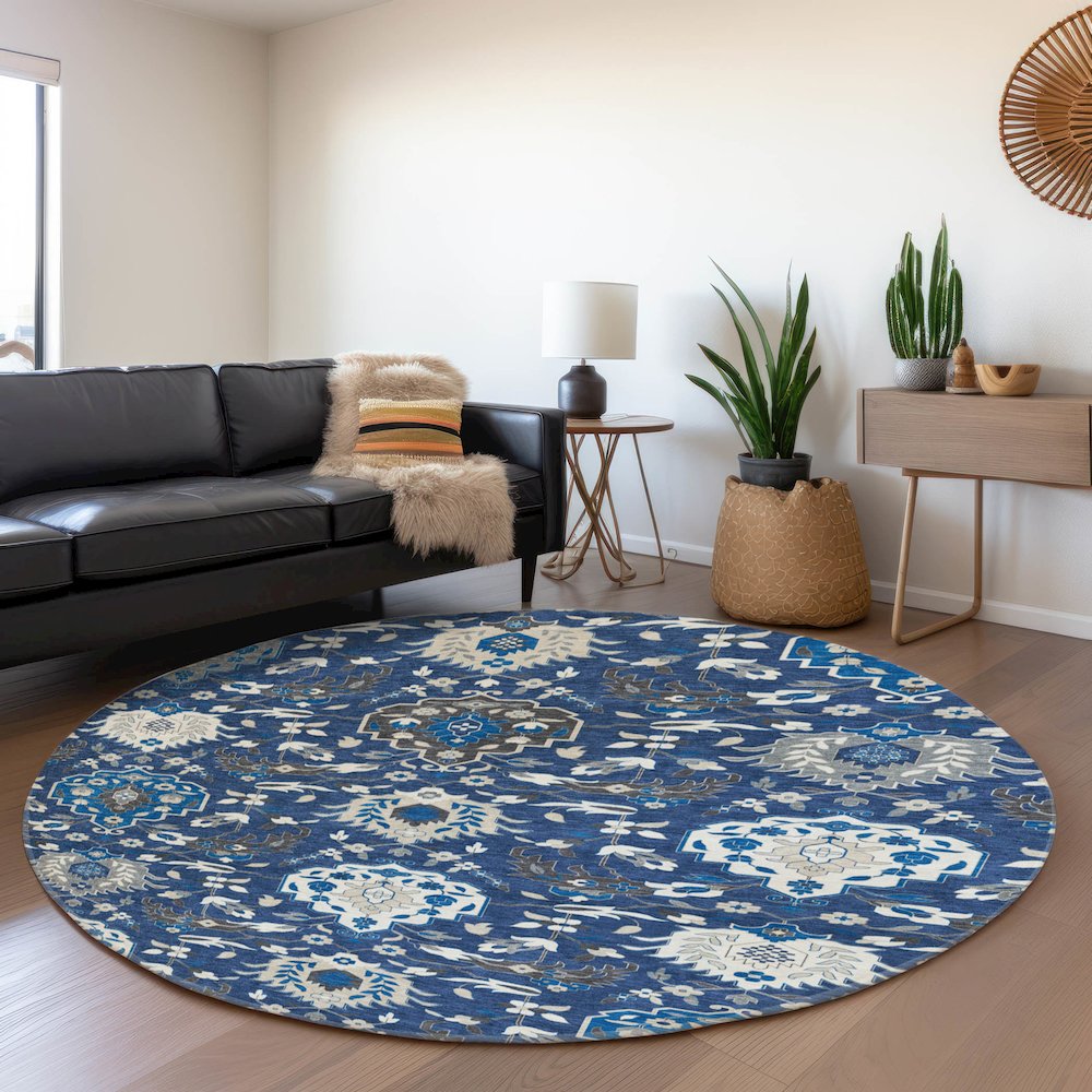Premium Machine Washable Mayfield AMF1026 Navy 8' x 8' Round Rug. Picture 5