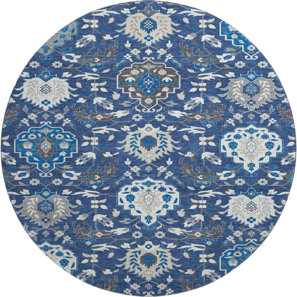 Premium Machine Washable Mayfield AMF1026 Navy 8' x 8' Round Rug. Picture 1
