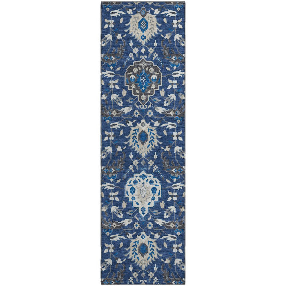 Premium Machine Washable Mayfield AMF1026 Navy 2'3" x 7'6" Runner Rug. Picture 1