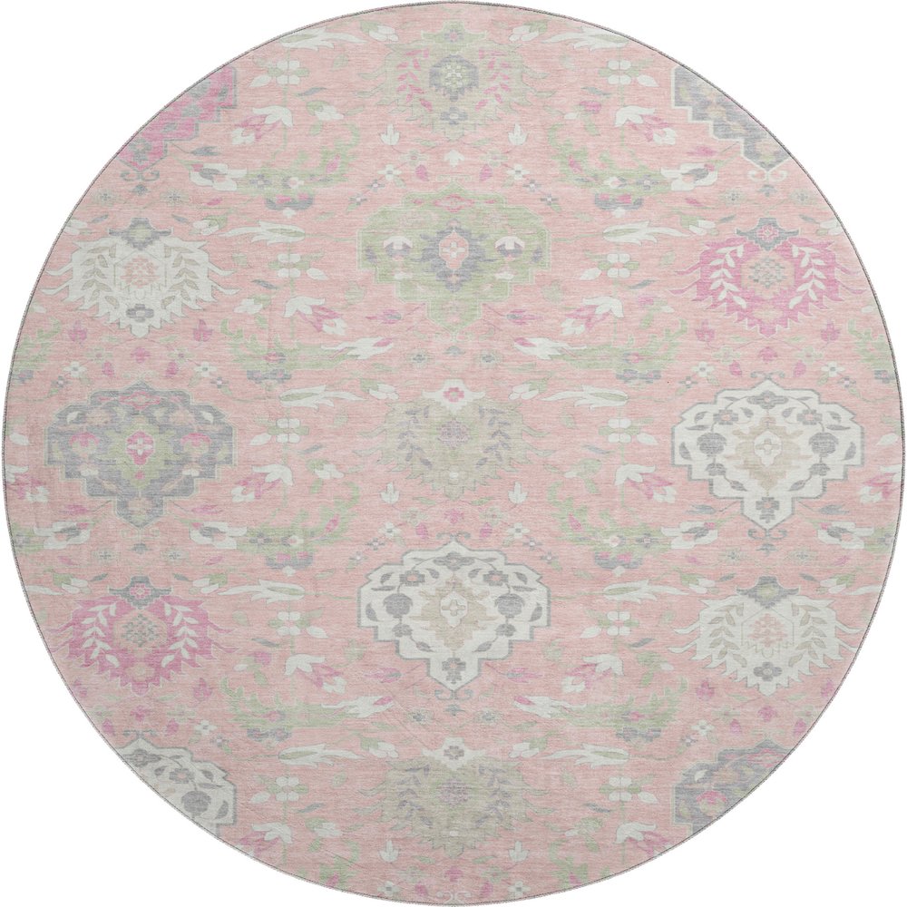 Premium Machine Washable Mayfield AMF1026 Pink 8' x 8' Round Rug. Picture 1