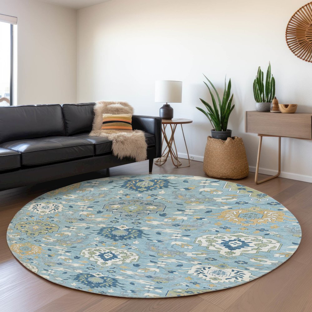 Premium Machine Washable Mayfield AMF1026 Sky 8' x 8' Round Rug. Picture 5