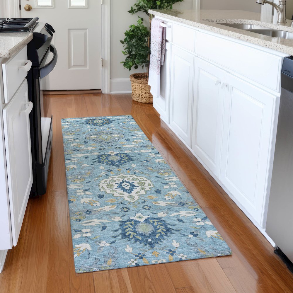 Premium Machine Washable Mayfield AMF1026 Sky 2'3" x 7'6" Runner Rug. Picture 5