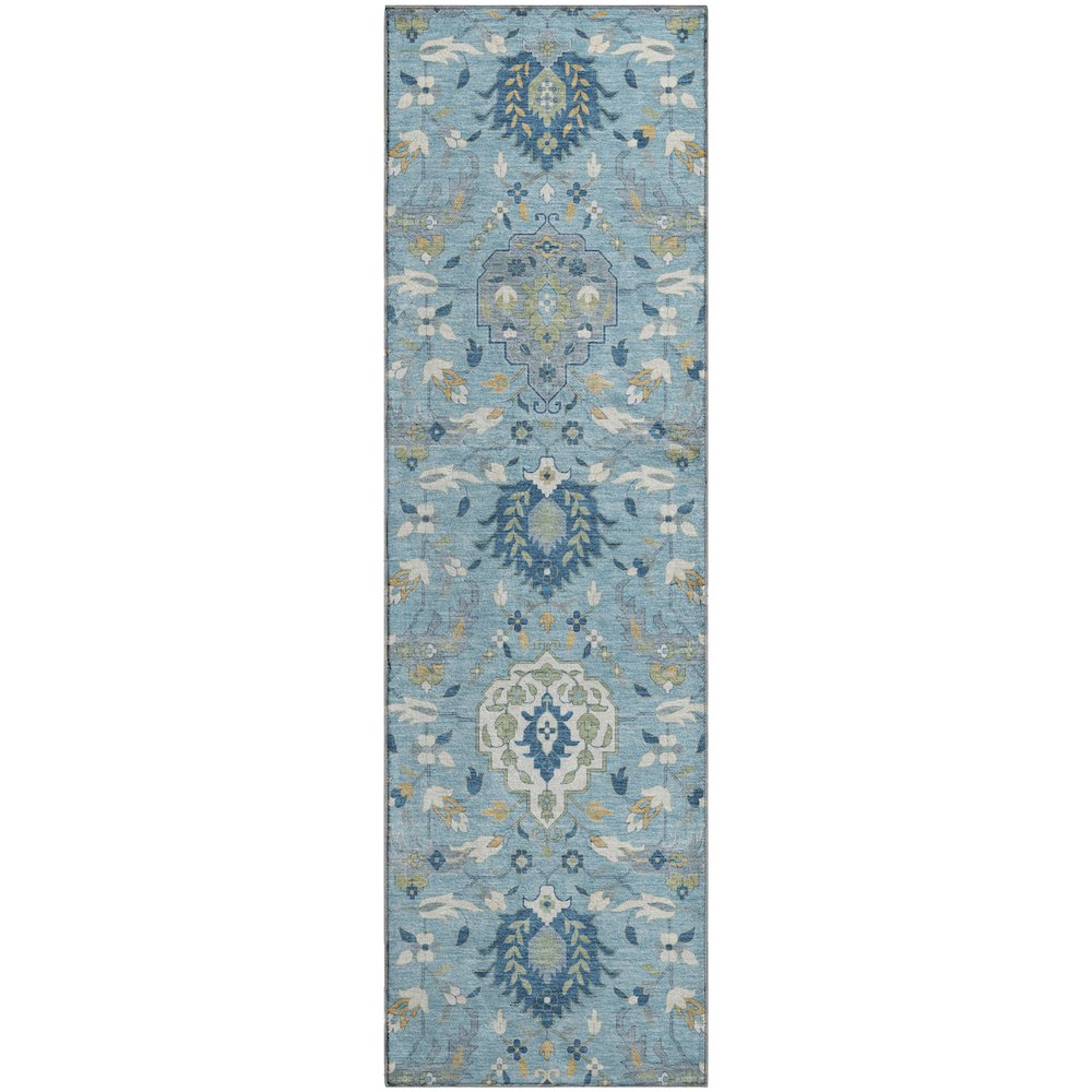 Premium Machine Washable Mayfield AMF1026 Sky 2'3" x 7'6" Runner Rug. Picture 1