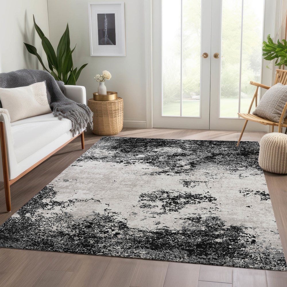 Premium Machine Washable Mayfield AMF1027 Black 2'6" x 3'10" Rug. Picture 6
