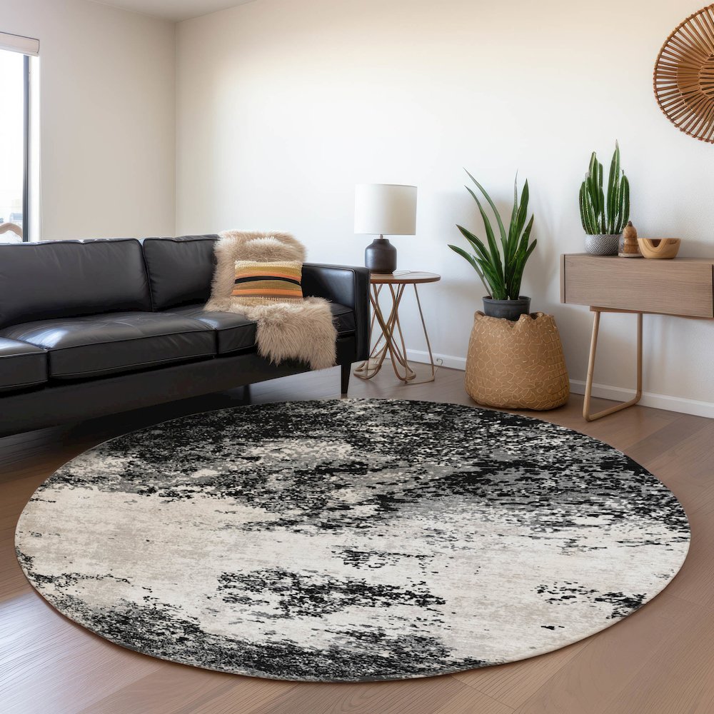 Premium Machine Washable Mayfield AMF1027 Black 8' x 8' Round Rug. Picture 5