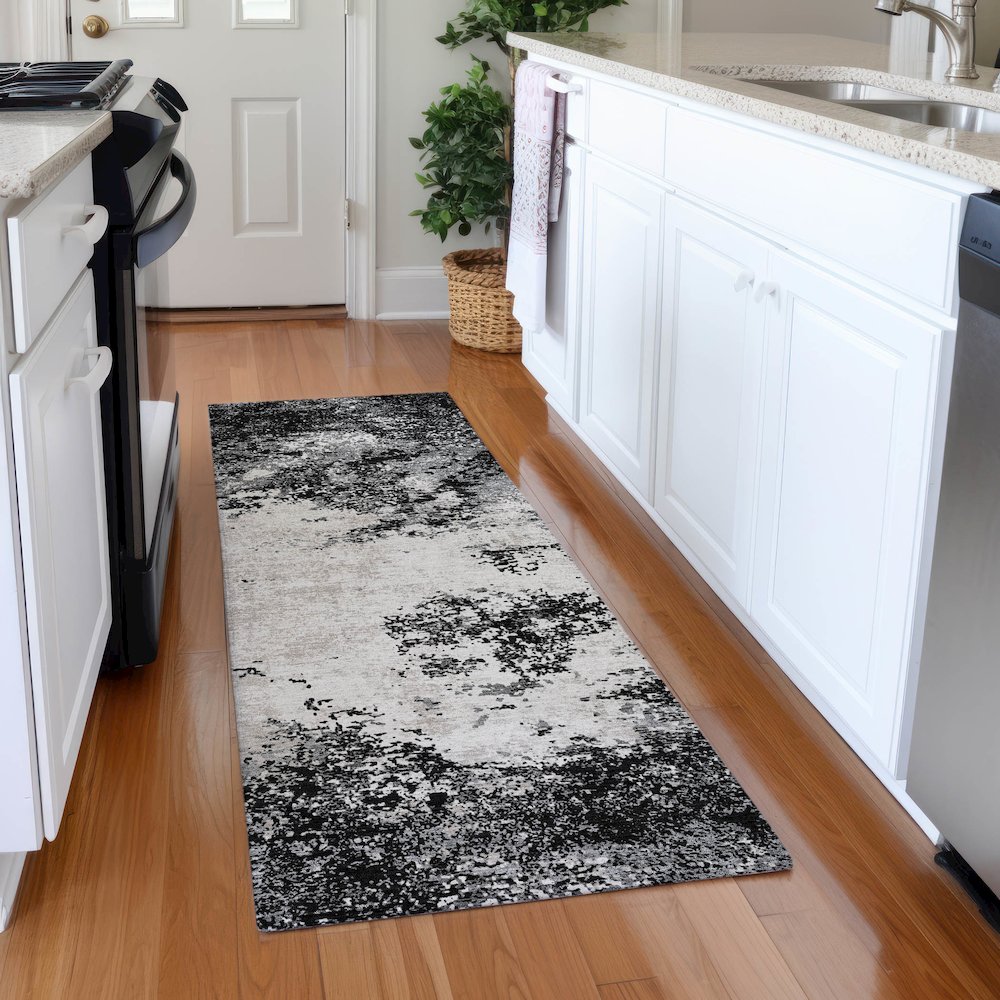 Premium Machine Washable Mayfield AMF1027 Black 2'3" x 7'6" Runner Rug. Picture 5