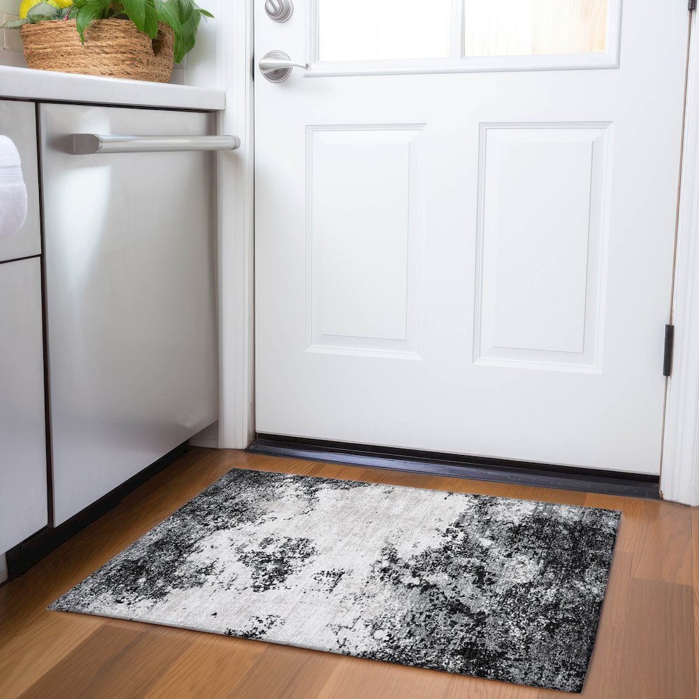 Premium Machine Washable Mayfield AMF1027 Black 1'8" x 2'6" Rug. Picture 5