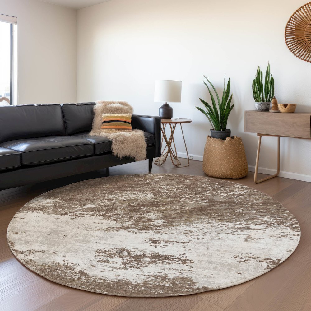 Premium Machine Washable Mayfield AMF1027 Brown 8' x 8' Round Rug. Picture 5