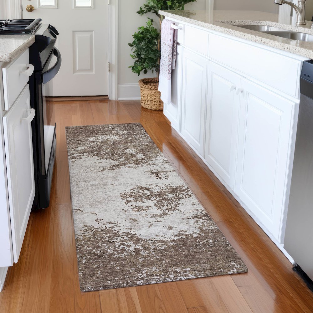 Premium Machine Washable Mayfield AMF1027 Brown 2'3" x 7'6" Runner Rug. Picture 5