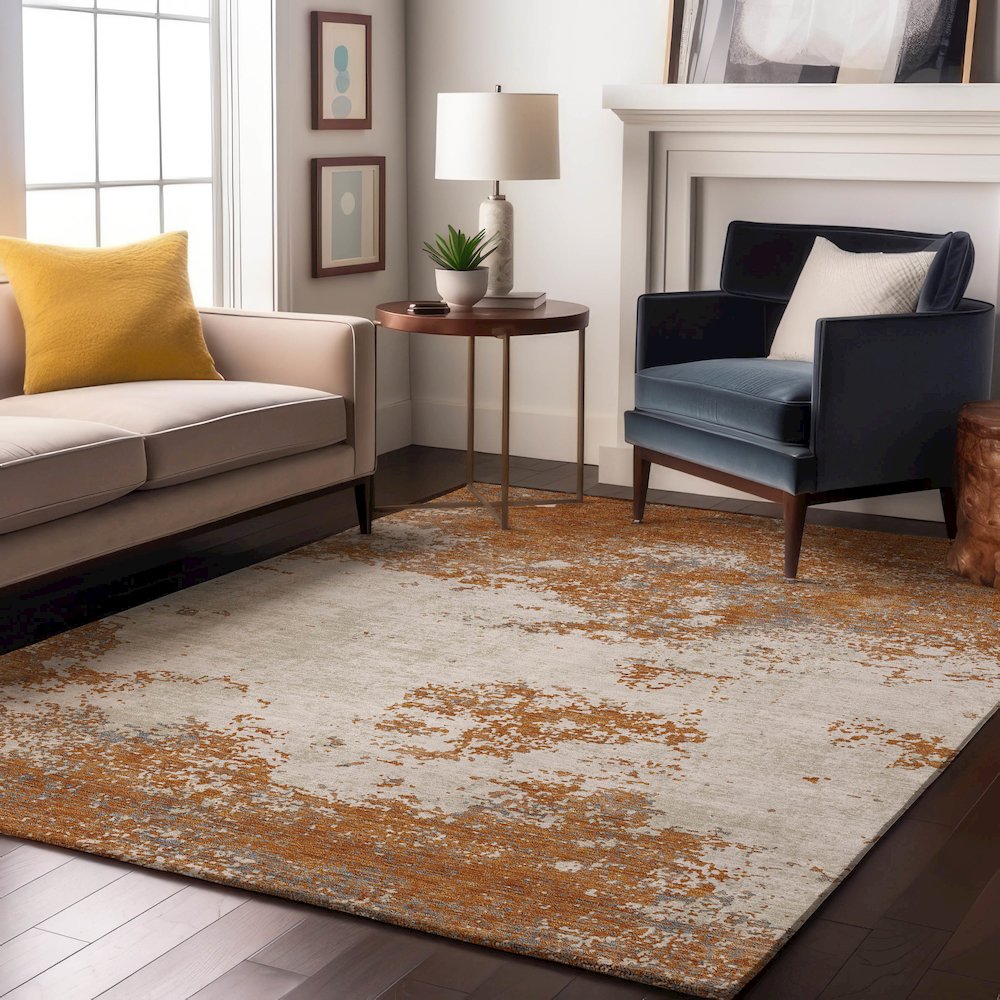 Premium Machine Washable Mayfield AMF1027 Copper 2'6" x 3'10" Rug. Picture 5