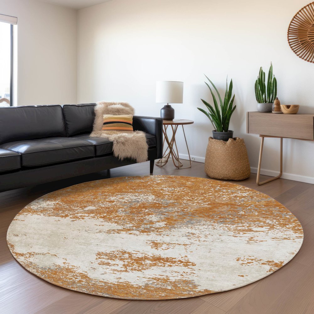 Premium Machine Washable Mayfield AMF1027 Copper 8' x 8' Round Rug. Picture 5