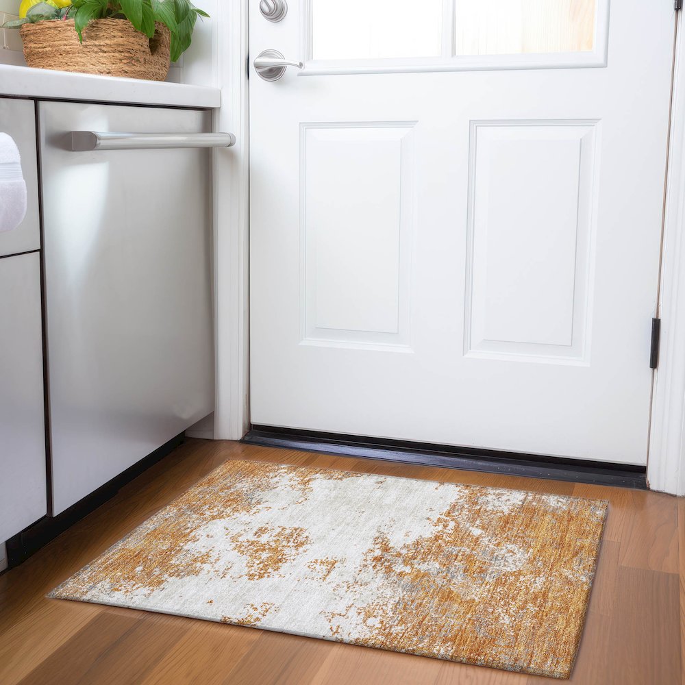 Premium Machine Washable Mayfield AMF1027 Copper 1'8" x 2'6" Rug. Picture 5