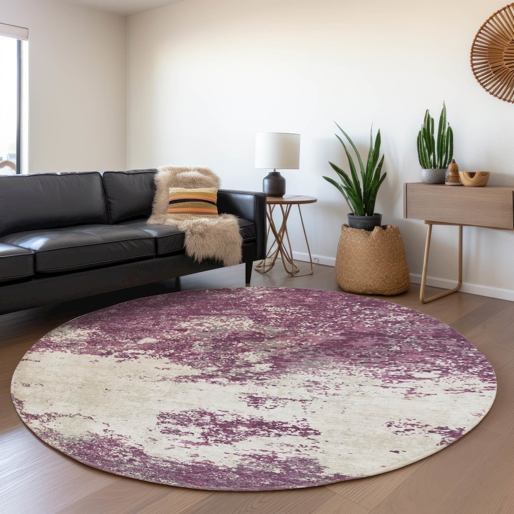 Premium Machine Washable Mayfield AMF1027 Eggplant 8' x 8' Round Rug. Picture 5