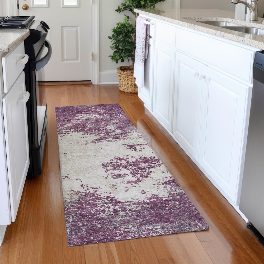 Premium Machine Washable Mayfield AMF1027 Eggplant 2'3" x 7'6" Runner Rug. Picture 5