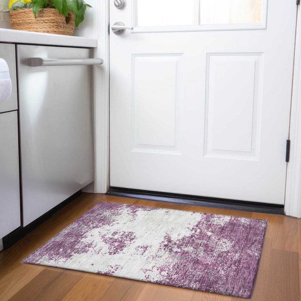 Premium Machine Washable Mayfield AMF1027 Eggplant 1'8" x 2'6" Rug. Picture 5