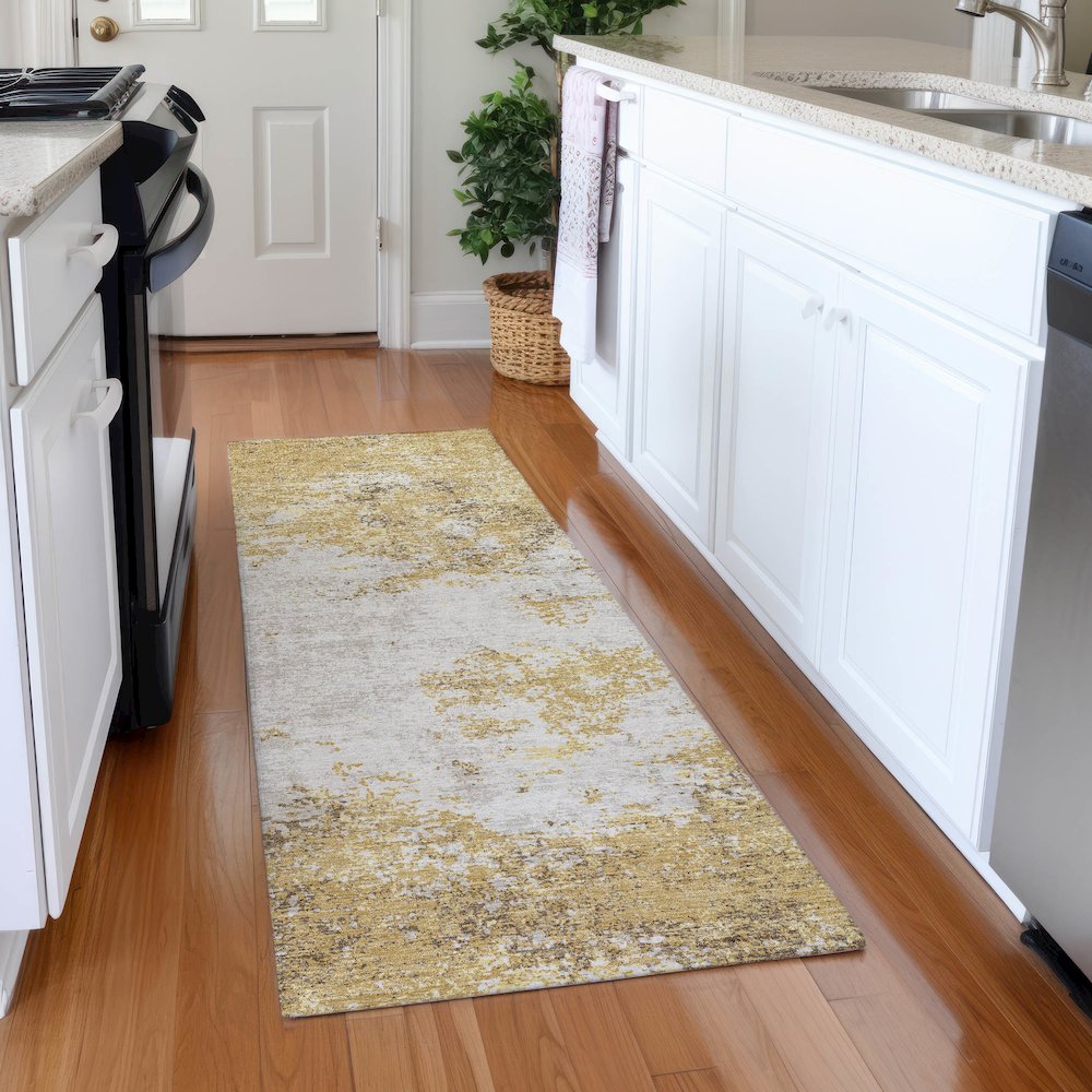 Premium Machine Washable Mayfield AMF1027 Gold 2'3" x 7'6" Runner Rug. Picture 5