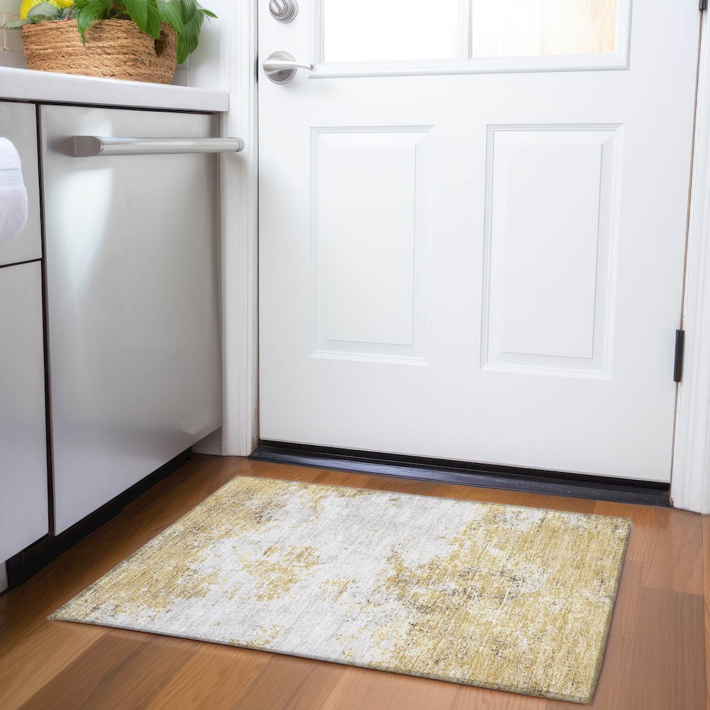 Premium Machine Washable Mayfield AMF1027 Gold 1'8" x 2'6" Rug. Picture 5