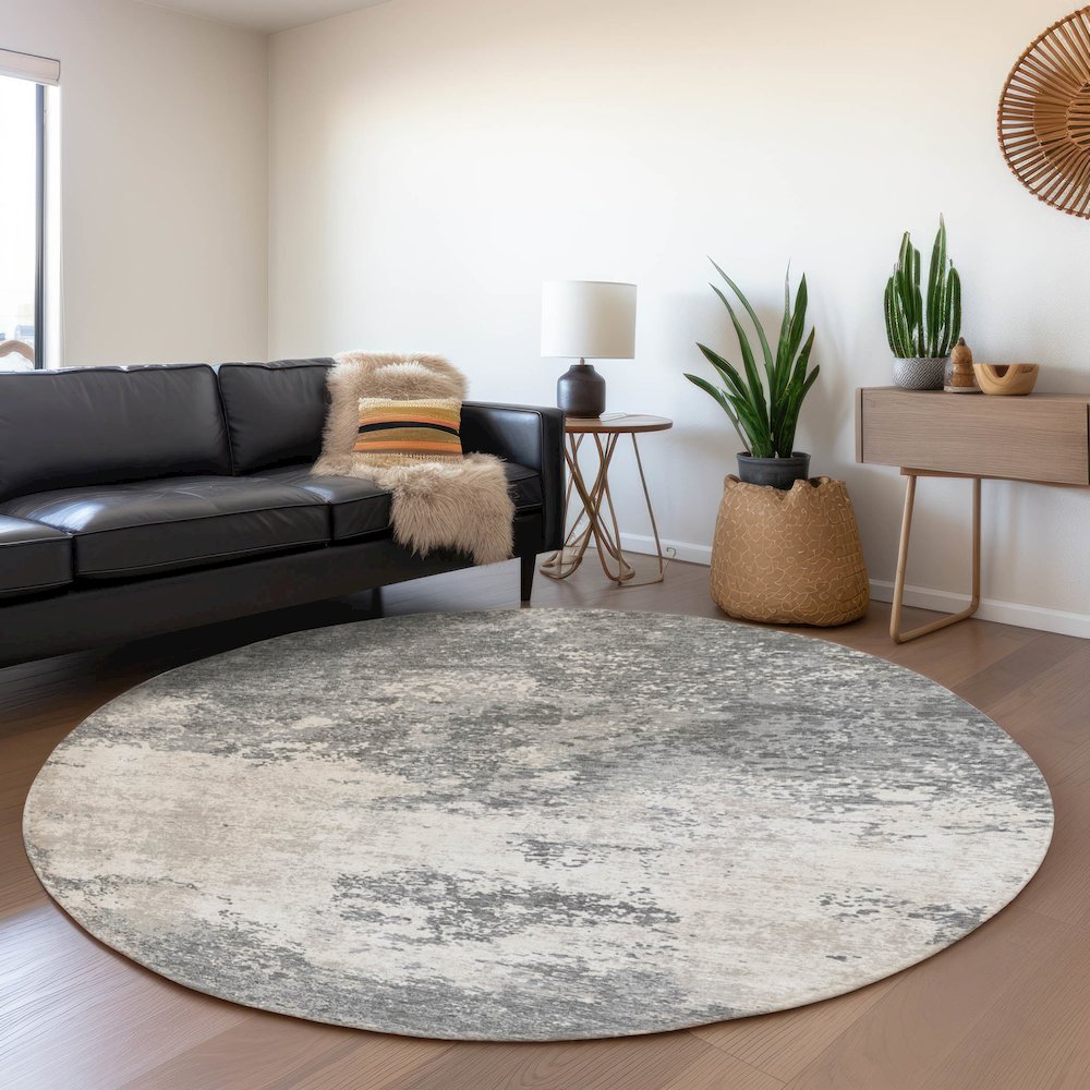 Premium Machine Washable Mayfield AMF1027 Gray 8' x 8' Round Rug. Picture 5