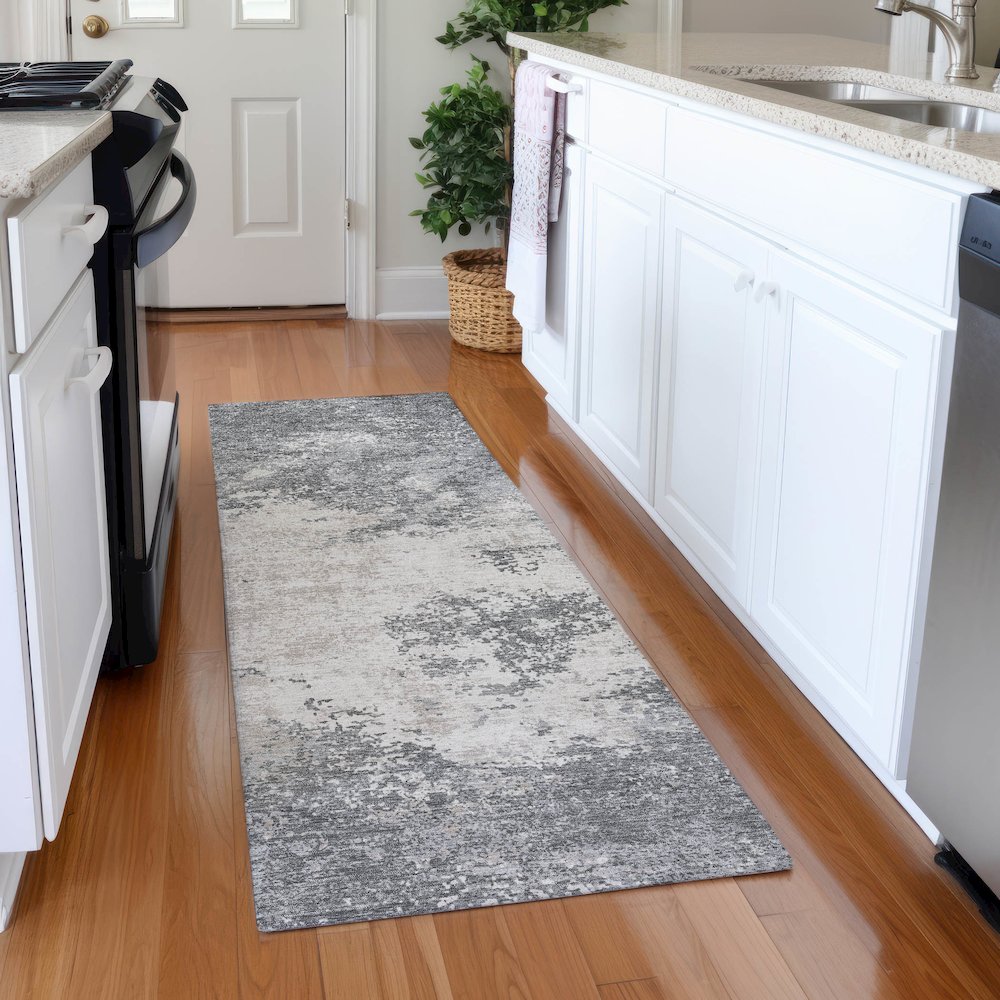 Premium Machine Washable Mayfield AMF1027 Gray 2'3" x 7'6" Runner Rug. Picture 5