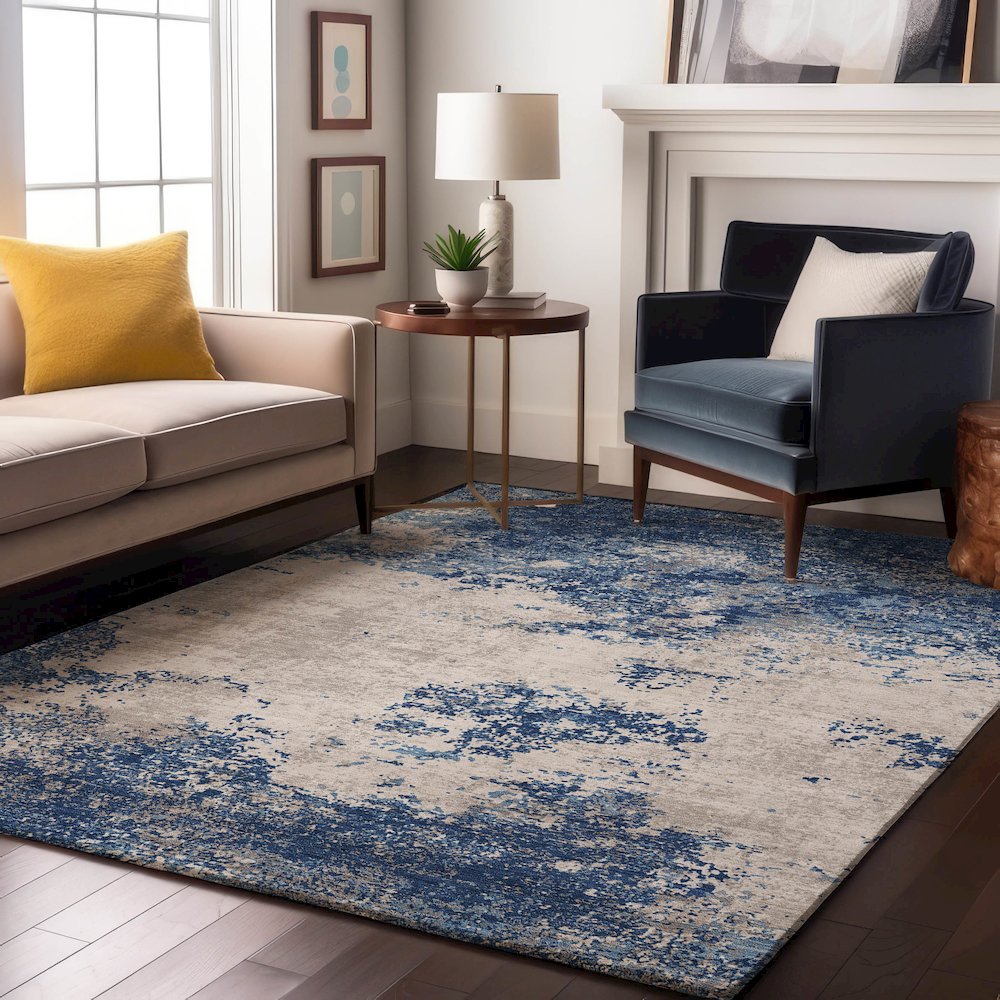 Premium Machine Washable Mayfield AMF1027 Navy 2'6" x 3'10" Rug. Picture 5