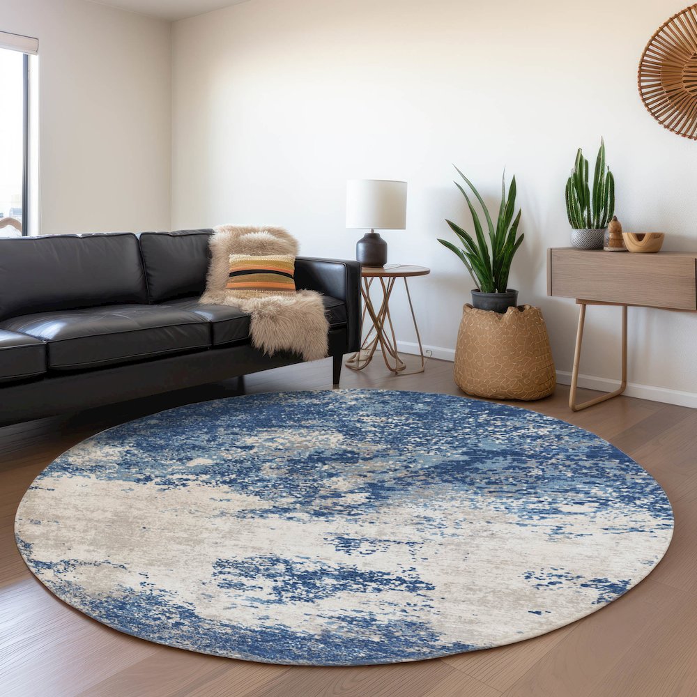 Premium Machine Washable Mayfield AMF1027 Navy 8' x 8' Round Rug. Picture 5