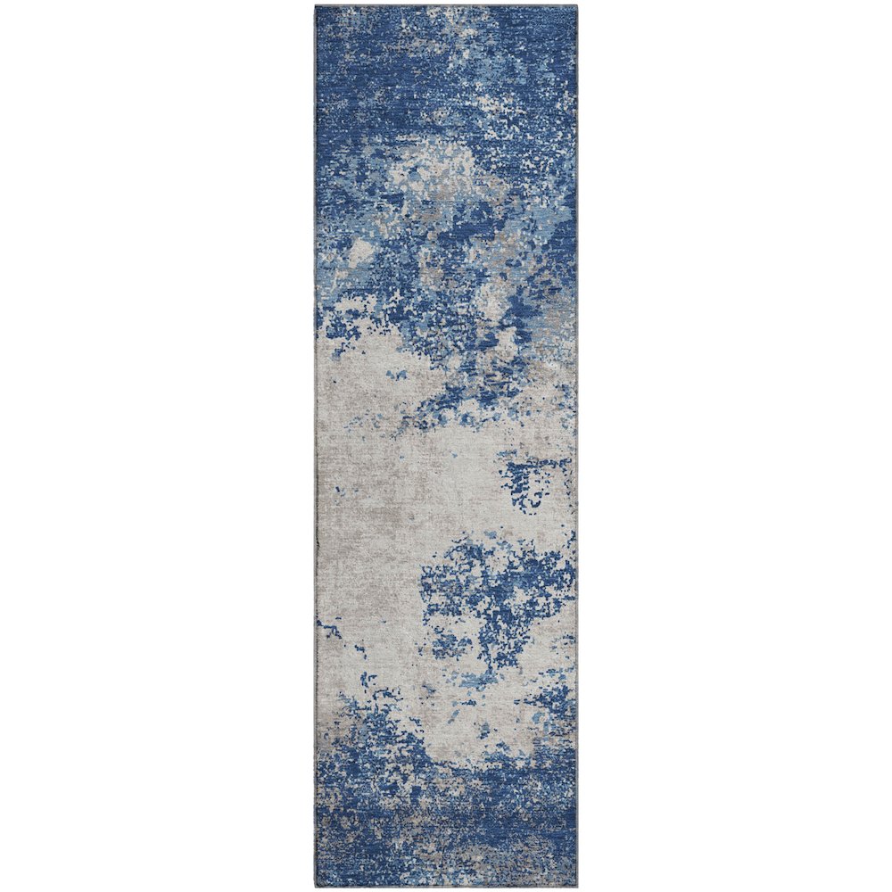 Premium Machine Washable Mayfield AMF1027 Navy 2'3" x 7'6" Runner Rug. Picture 1