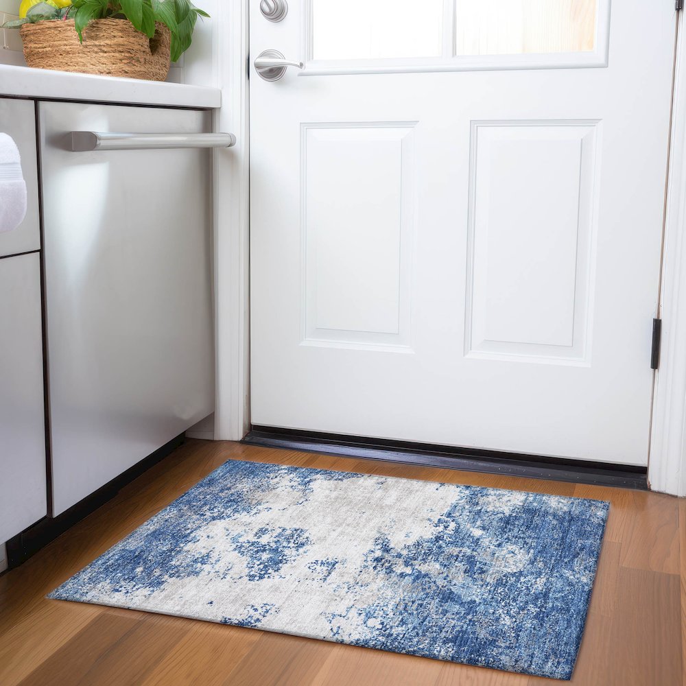 Premium Machine Washable Mayfield AMF1027 Navy 1'8" x 2'6" Rug. Picture 5